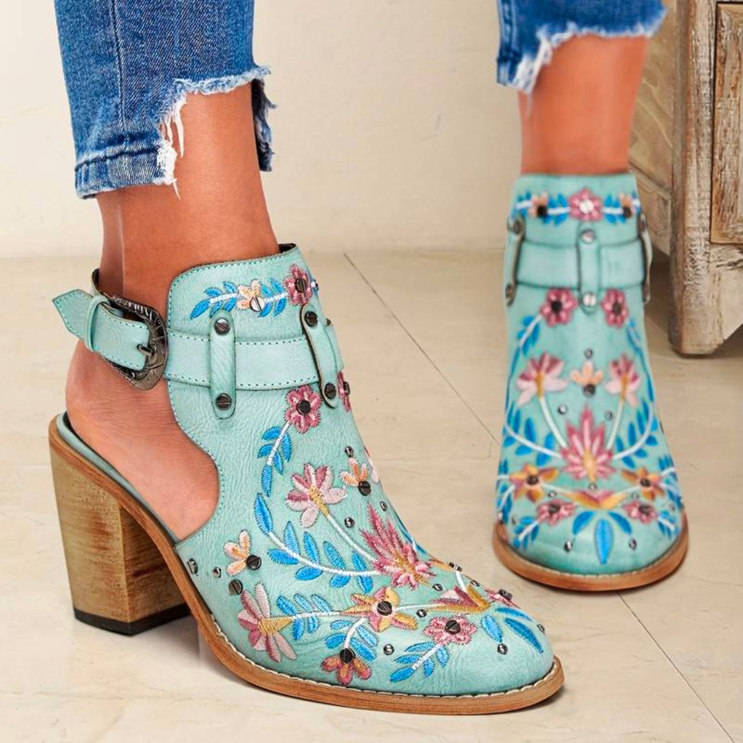 Women's Floral Embroidered Western Ankle Boots – Vintage Cowgirl Style