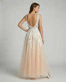 Women's Elegant V-Neck Floral Embroidered Wedding Dress – Luxury Bridal Gown