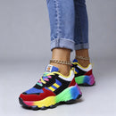 Women's Orthopedic Rainbow Lace-Up Sneakers – Colorful Comfort Chunky Trainers
