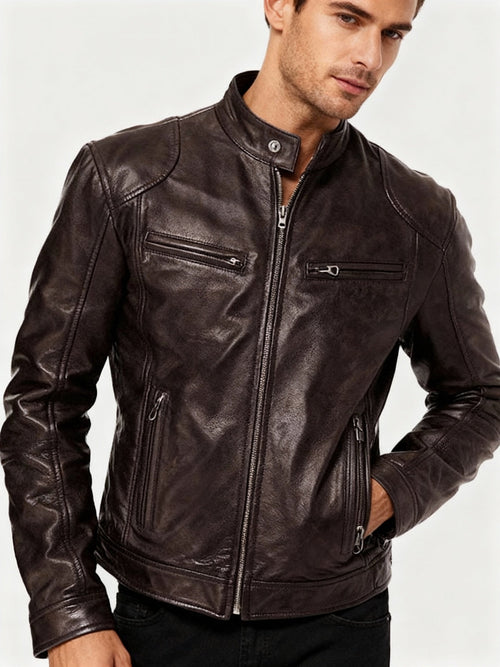 Mens Black Leather Biker Jacket Premium Moto Style – Slim Fit Coat