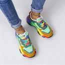 Women's Orthopedic Rainbow Lace-Up Sneakers – Colorful Comfort Chunky Trainers