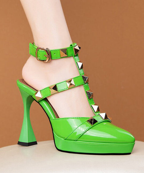 Fashion Black Rivet High Heel Sheepskin Platform Sandals
