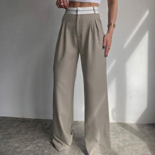 Women's High-Waist Straight Wide-Leg Trousers – Elegant Black Tailored Pants