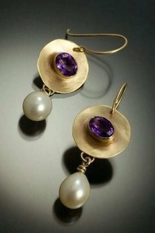 Women's Purple Crystal Drop Pendant Earrings – Vintage Gold Geometric Jewelry