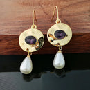 Women's Purple Crystal Drop Pendant Earrings – Vintage Gold Geometric Jewelry