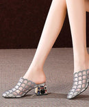 Fine Splicing Chunky Slide Sandals Silver Tulle Zircon Pointed Toe