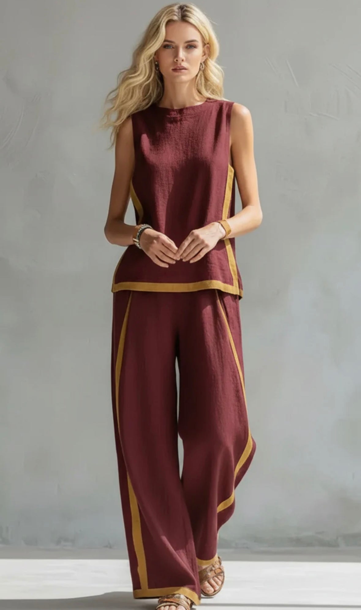 Women’s Linen Two Piece Set - Sleeveless Casual Summer Outfit
