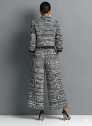 Women's Tweed Blend Single-Breasted Cropped Jacket And Wide-Leg Pants Set MDA2589H6Y