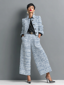 Women's Tweed Blend Single-Breasted Cropped Jacket And Wide-Leg Pants Set MDA2589H6Y