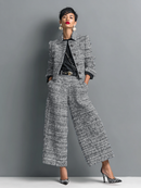 Women's Tweed Blend Single-Breasted Cropped Jacket And Wide-Leg Pants Set MDA2589H6Y