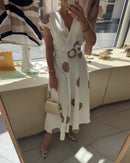 Polka Dot Fitted V-Neck Dress