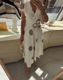 Polka Dot Fitted V-Neck Dress