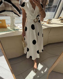 Polka Dot Fitted V-Neck Dress