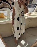 Polka Dot Fitted V-Neck Dress
