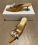 Golden Slide Sandals 2025 New French Pointed Toe Bead Decorated