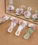 Green Chunky Casual Floral Splicing Slide Sandals Peep Toe