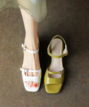 Green Chunky Heel Faux Leather Chic Sandals Peep Toe