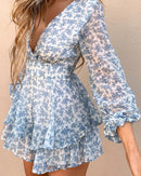 Women's V-Neck Long Sleeve Floral Ruffled Romper – Summer Playsuit