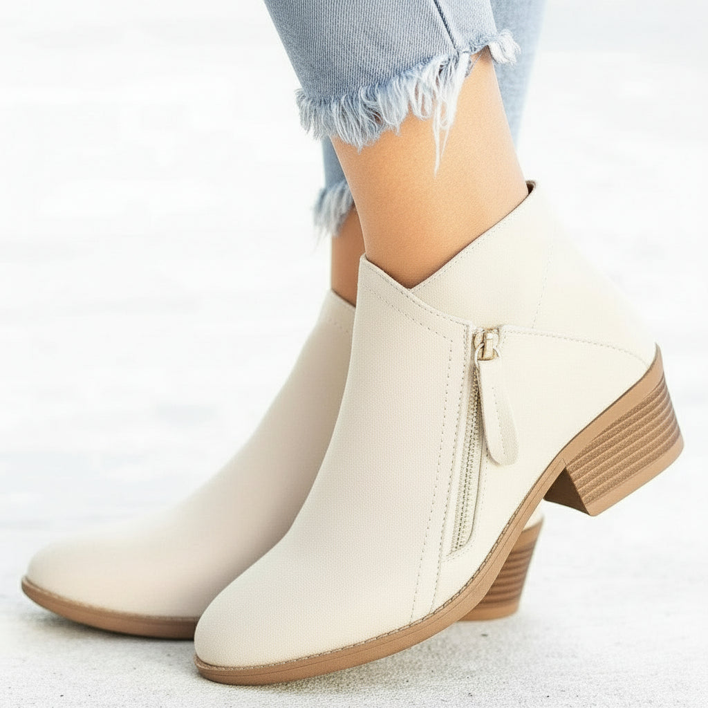 Women’s Ankle Boots – Side-Zip Design with Low Heel and Timeless Silhouette