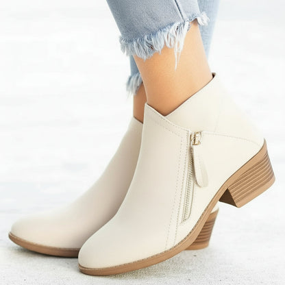 Women’s Ankle Boots – Side-Zip Design with Low Heel and Timeless Silhouette