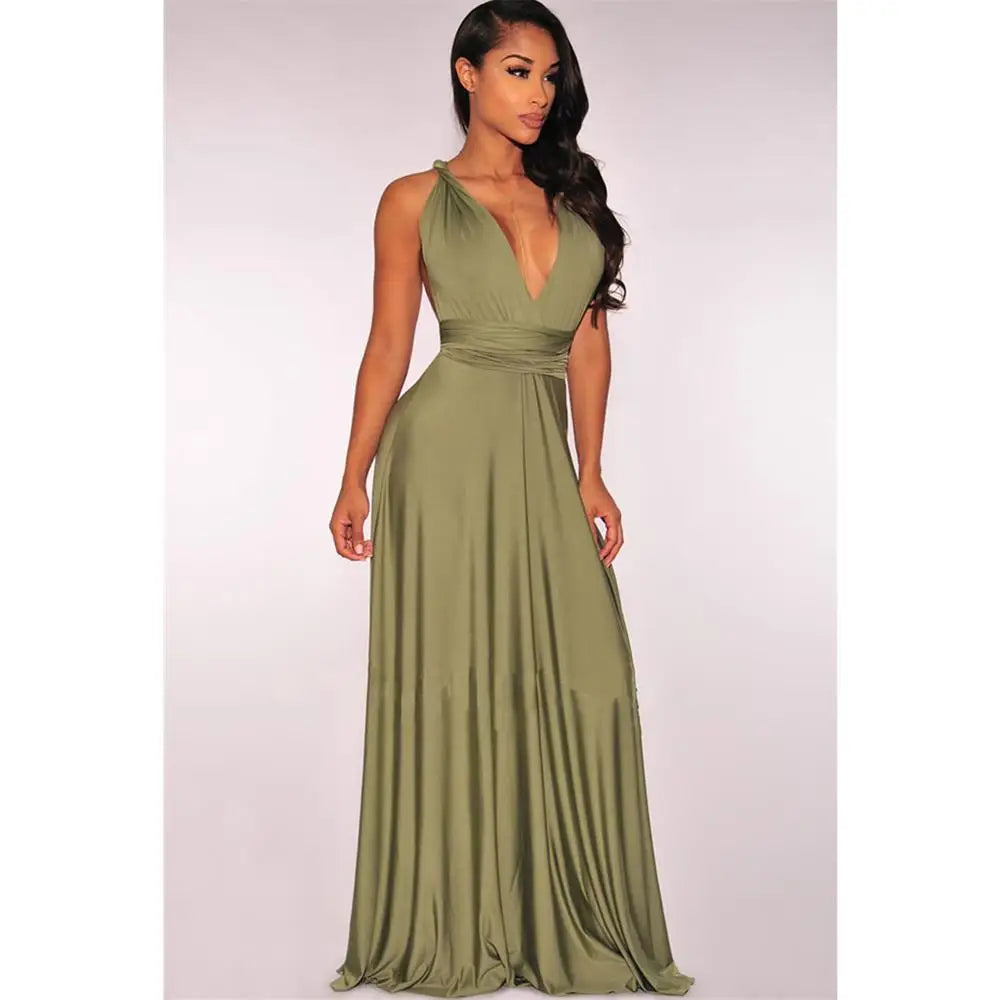 Women's Sleeveless V-Neck Flowing Occasion Dress – Elegant Party Wear