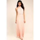 Women's Sleeveless V-Neck Flowing Occasion Dress – Elegant Party Wear