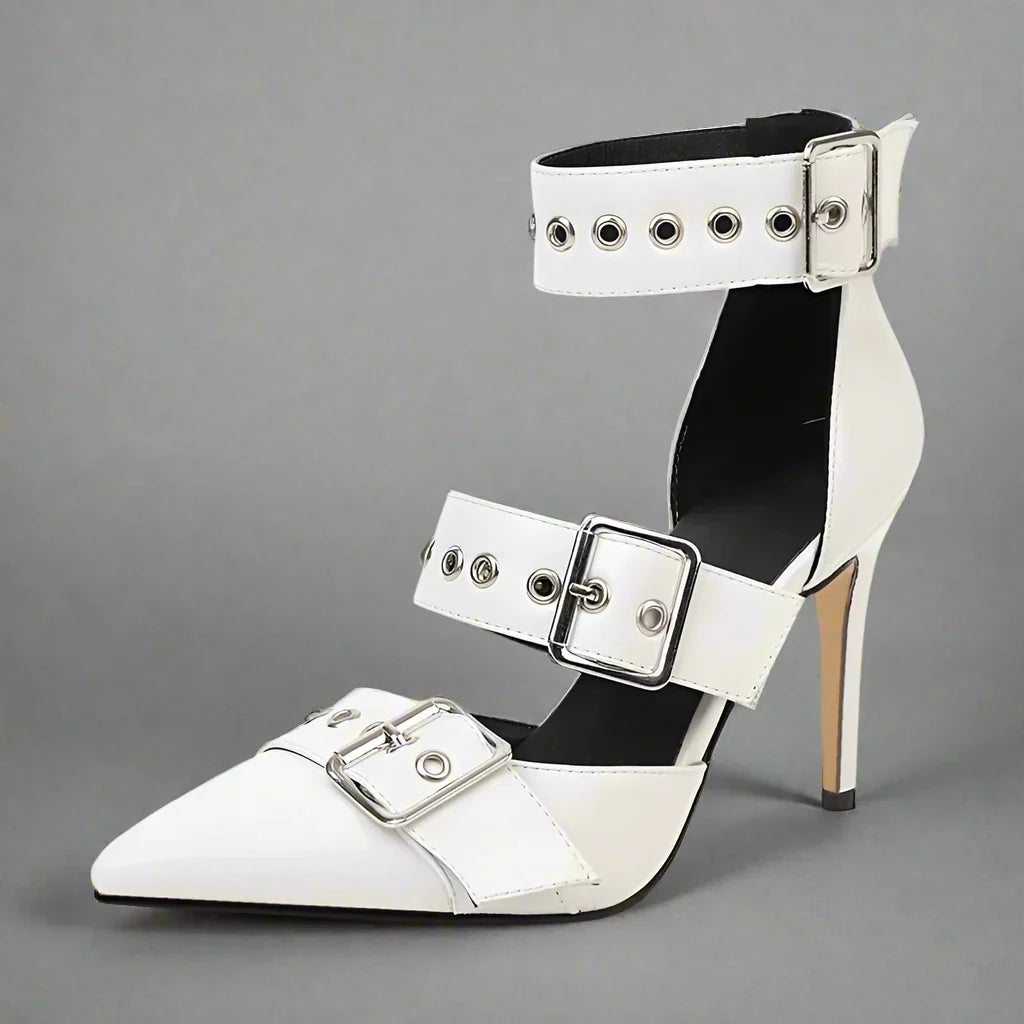 Women's Gothic-Style Studded Buckle High Heels – Bold Edgy Stiletto Shoes