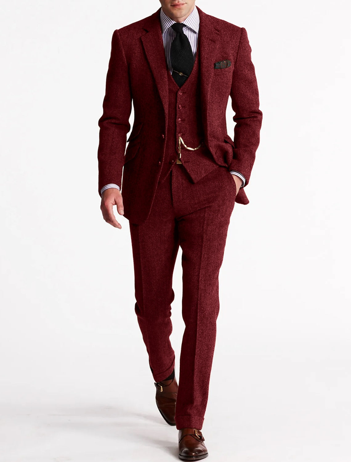 Men’s Retro 3-Piece Suit – Stylish Vintage Blazer Waistcoat Trousers Formal Style