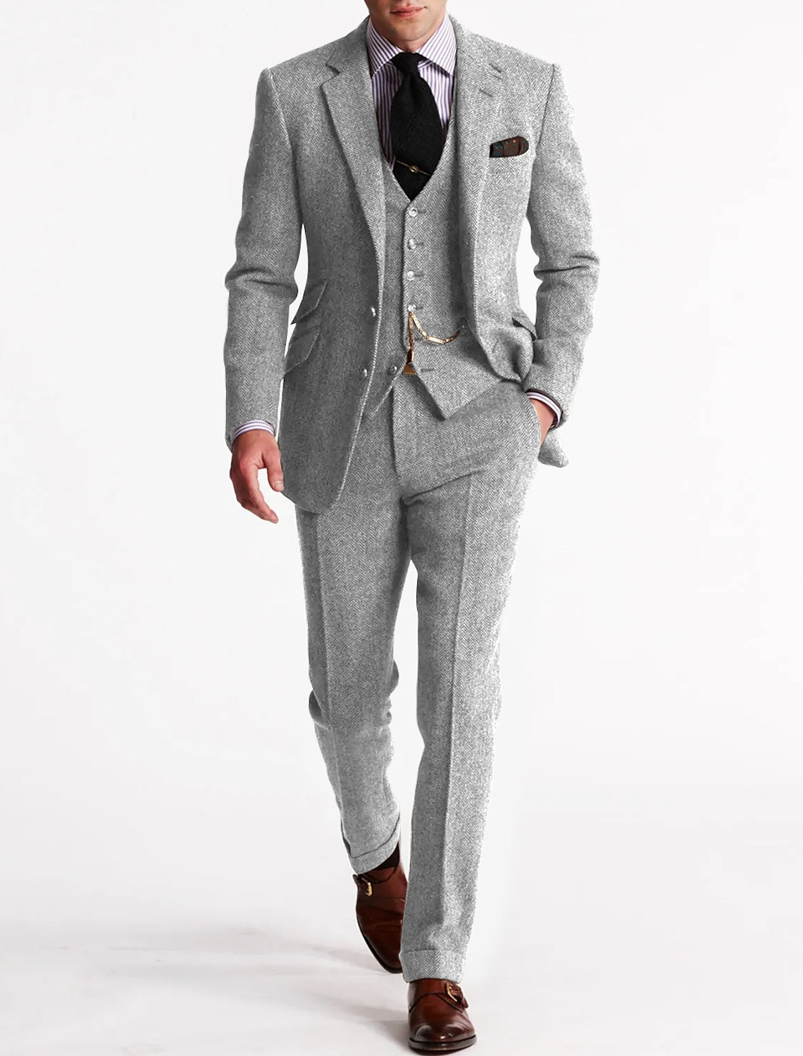 Men’s Retro 3-Piece Suit – Stylish Vintage Blazer Waistcoat Trousers Formal Style