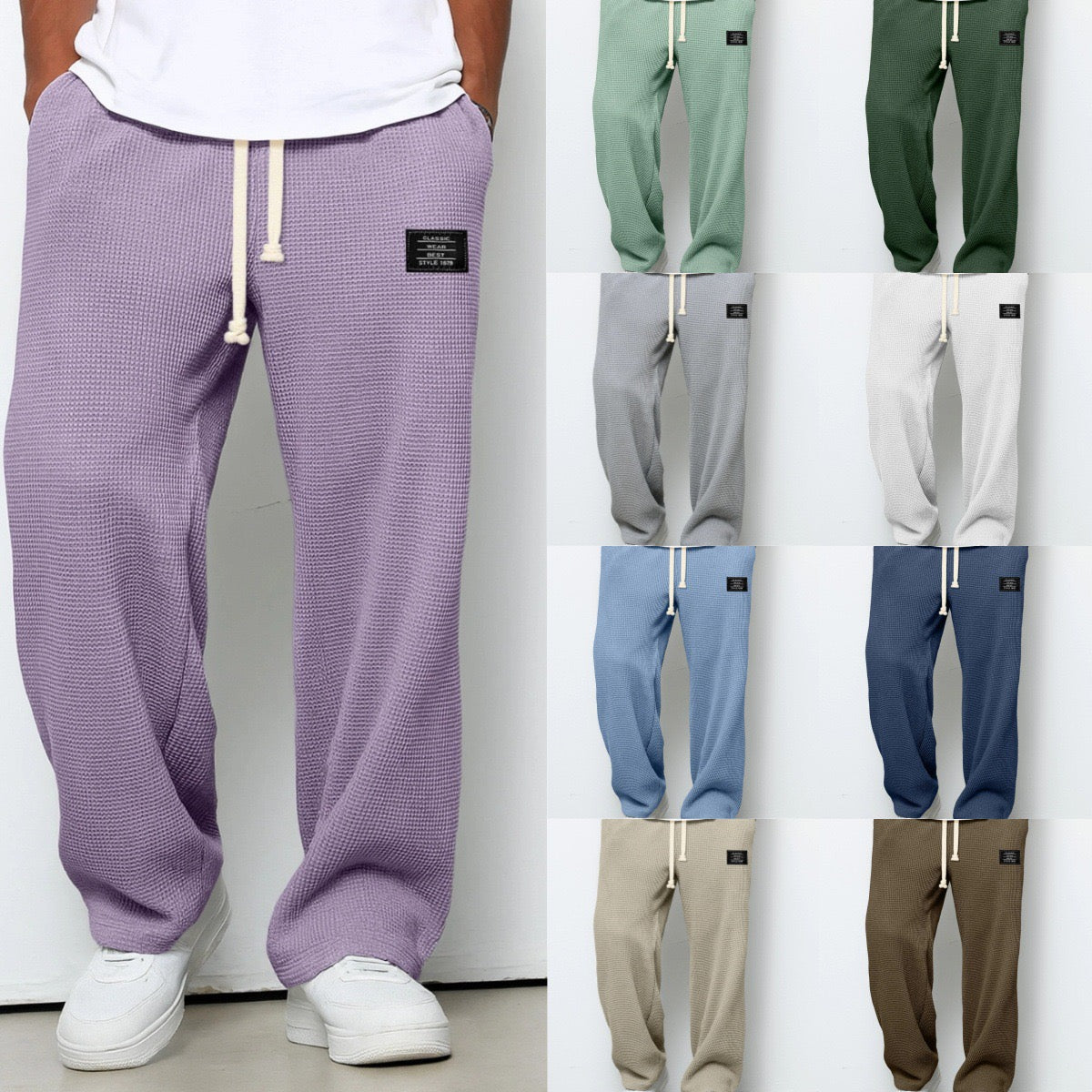 Men's Wide-Leg  Relaxed Fit Lounge Pants – Honeycomb Texture