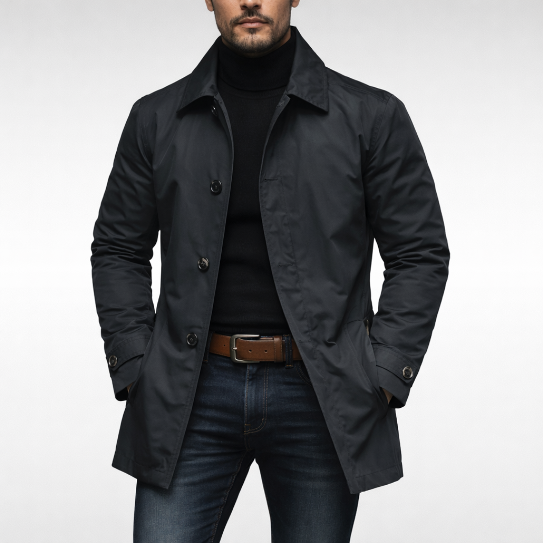 Men’s Buttoned-Up Weatherproof Coat – Windproof Waterproof Jacket