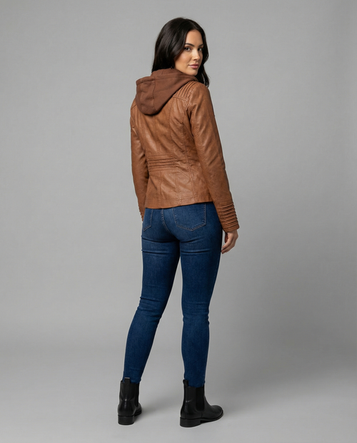 Womens Weatherproof Leather Jacket With Hood – Waterproof Stylish Coat