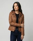 Womens Weatherproof Leather Jacket With Hood – Waterproof Stylish Coat