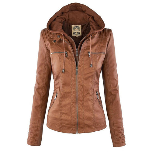 Womens Weatherproof Leather Jacket With Hood – Waterproof Stylish Coat