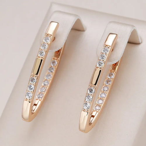 Women's Rose Gold Geometric Zircon Drop Earrings – Elegant Trendy Jewelry