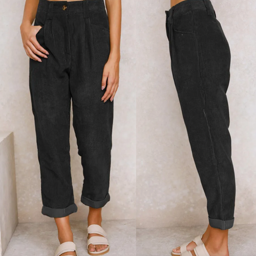 Women's High-Waisted Corduroy Capri Pants – Casual Three-Quarter Trousers