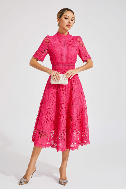 Lace Midi Dress – Elegant Scoop Neckline for Weddings and Special Events