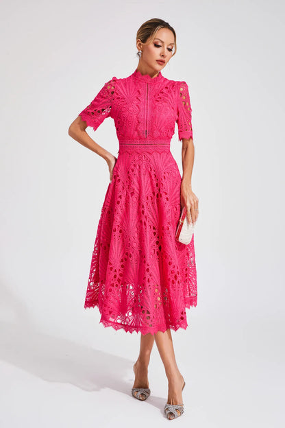 Lace Midi Dress – Elegant Scoop Neckline for Weddings and Special Events