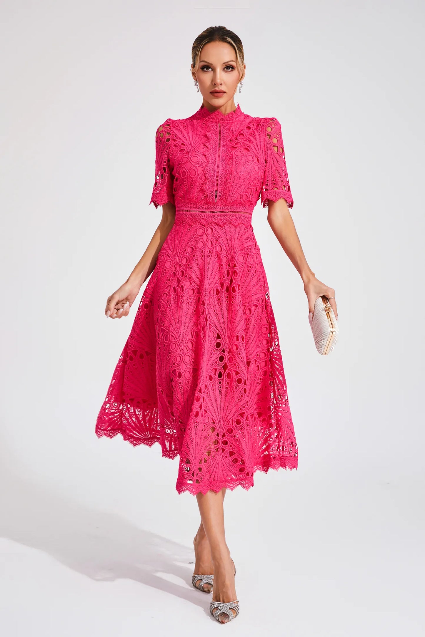Lace Midi Dress – Elegant Scoop Neckline for Weddings and Special Events