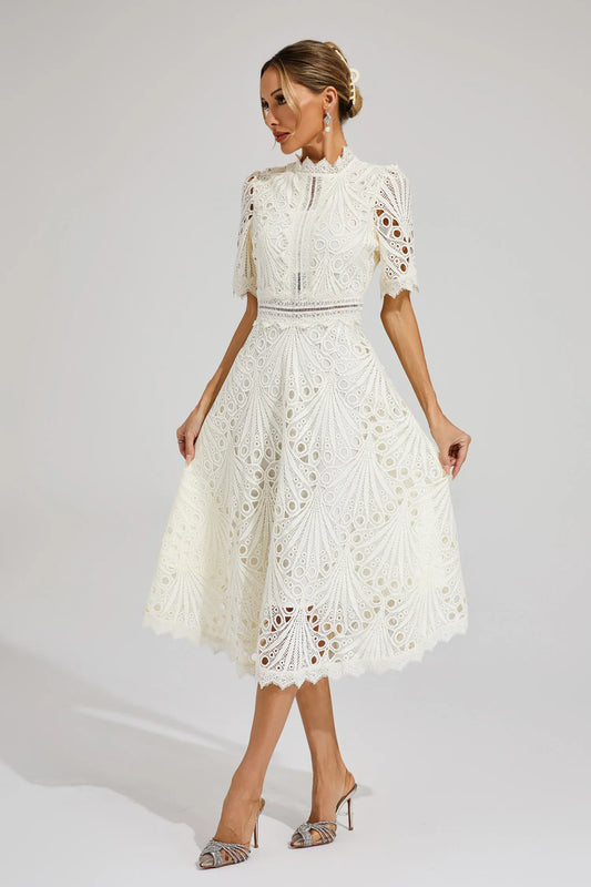 Lace Midi Dress – Elegant Scoop Neckline for Weddings and Special Events
