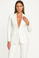 Ladies Plunging Trouser Suit Set – Single-Button Blazer, Straight-Leg