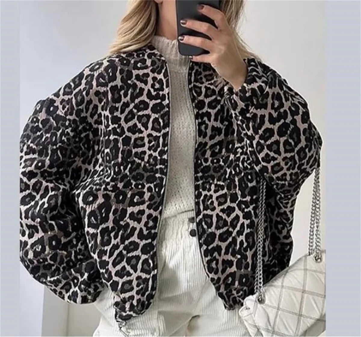 Leopard Print Bomber Jacket – Trendy Mid-Season Outerwear with Edgy Style 0