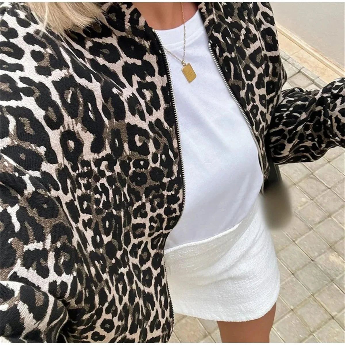 Leopard Print Bomber Jacket – Trendy Mid-Season Outerwear with Edgy Style 2