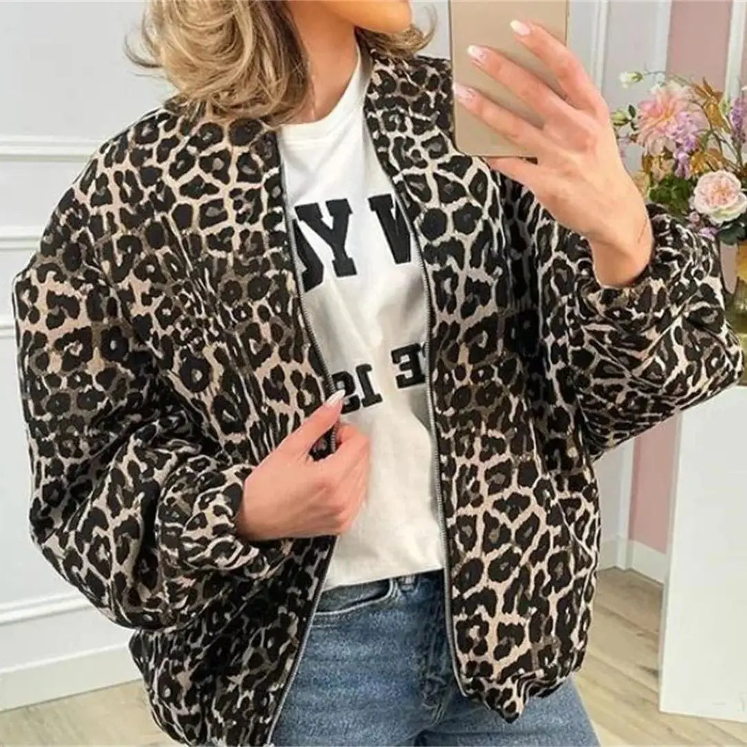 Leopard Print Bomber Jacket – Trendy Mid-Season Outerwear with Edgy Style 4