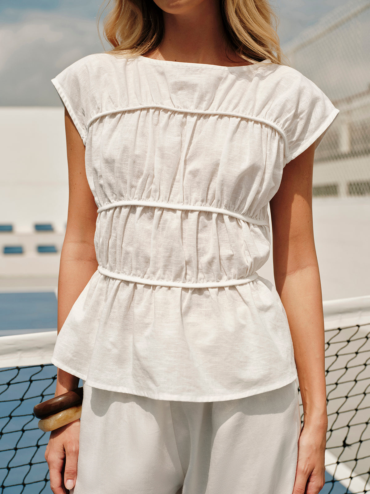 Lightweight Linen Blouse for Women – Semi-Transparent, Short Sleeve, Casual Style