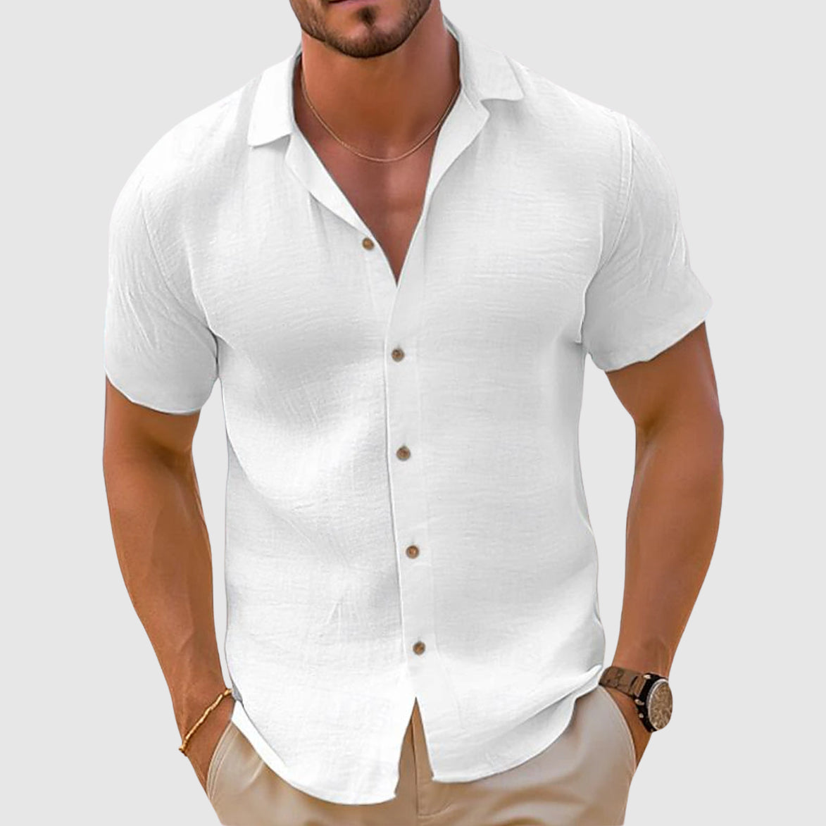 Men's Linen Short Sleeve Button-Up Shirt – Casual Summer Shirt