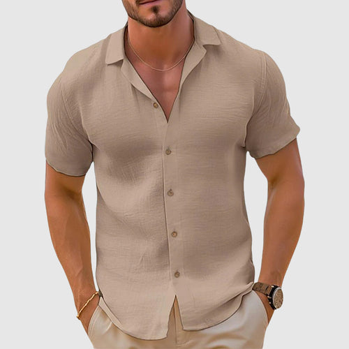 Men's Linen Short Sleeve Button-Up Shirt – Casual Summer Shirt