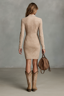 Women's Fashion Slim Fit Suede Neckline Embroidered Lapel Midi Dress