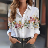 Women's Floral Button-Up Blouse – Long Sleeve Collared Casual Shirt