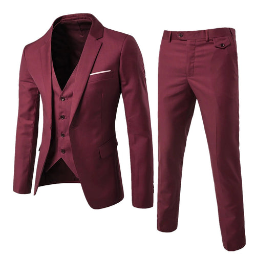 Men’s Elegant 3-Piece Set – Blazer, Pants & Waistcoat Formal Tailored Style